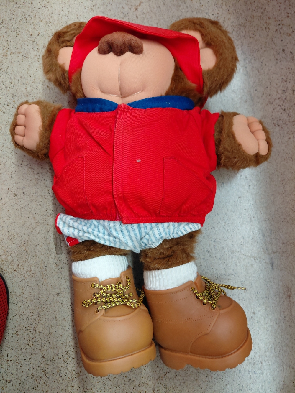 Vintage Kids Red Hooded Shorts Set with Tan Boots